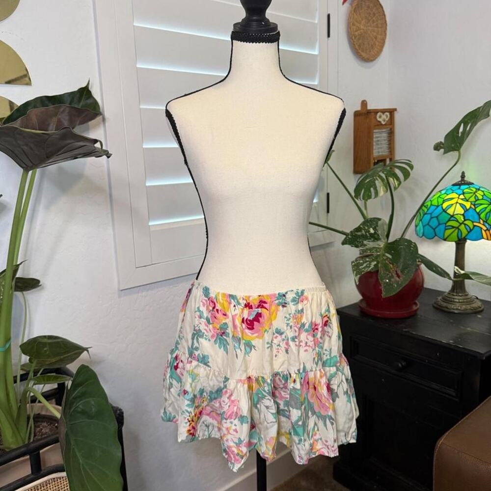 Y2K 100% Silk Floral Ruffle Mini Skirt / Strapless Top M